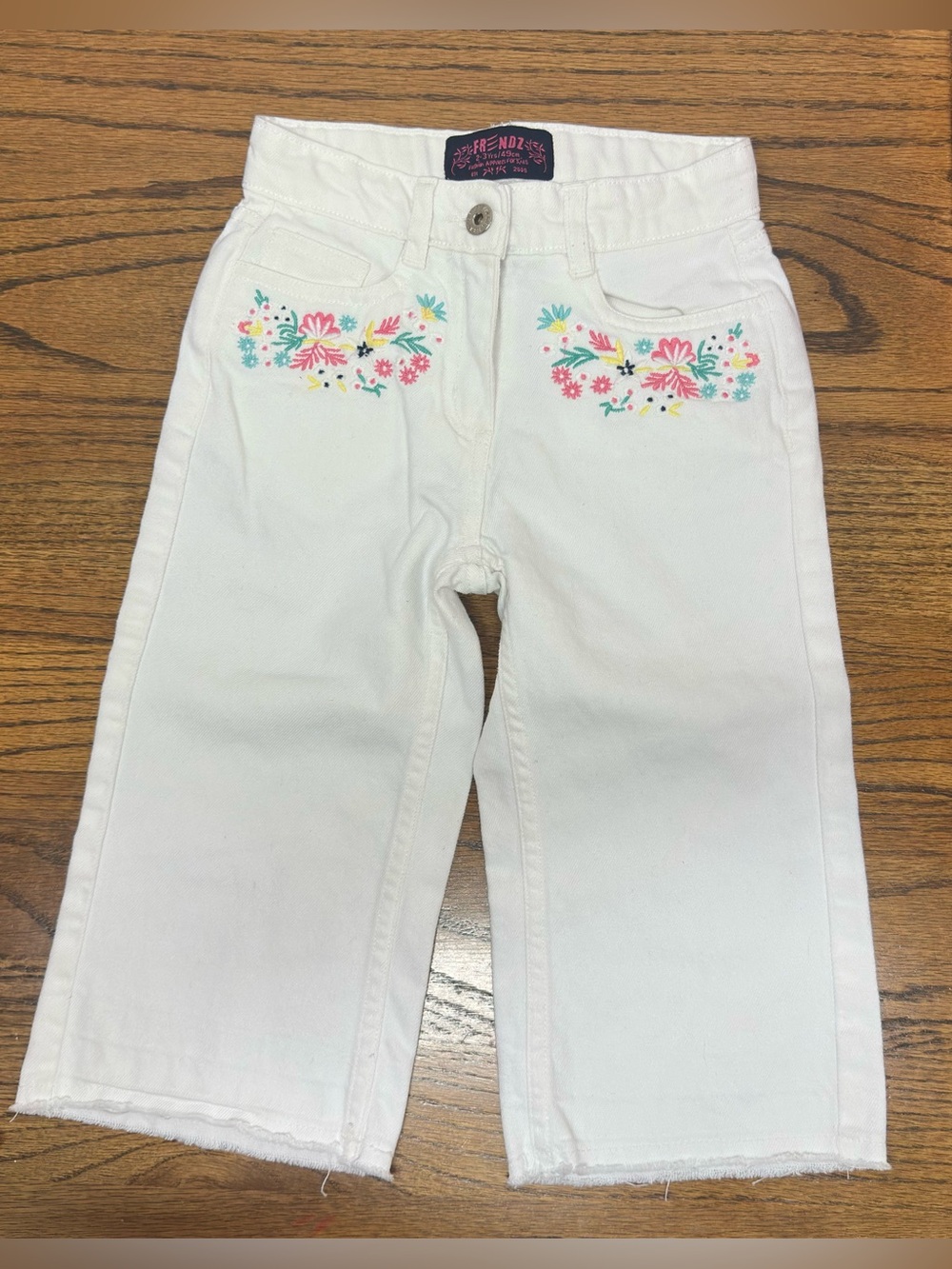 Girls' 3T White Jeans with Colorful Floral Embroidery